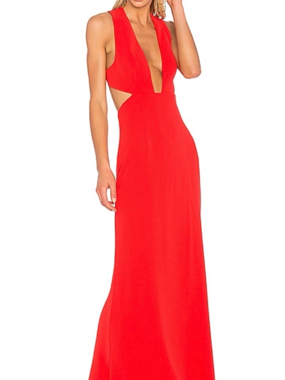 Red Plunging V-Neck Side-Cut Evening Gown / Yani Gown NBD